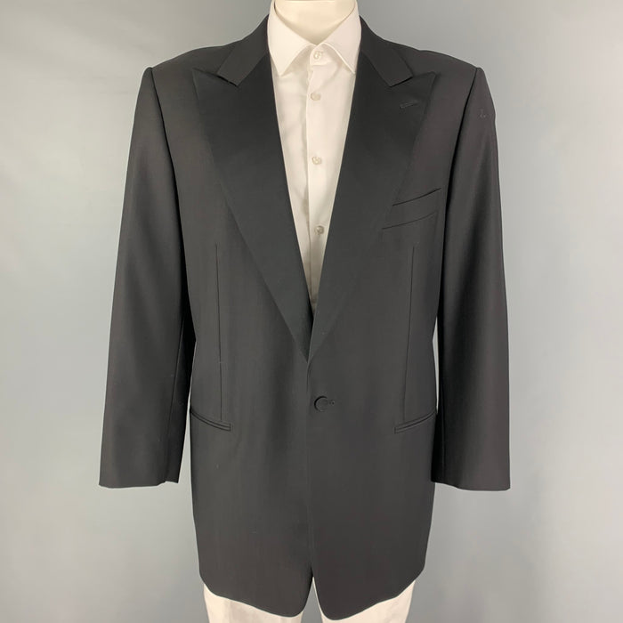 ERMENEGILDO ZEGNA Size 48 Short Black Wool Tuxedo Sport Coat