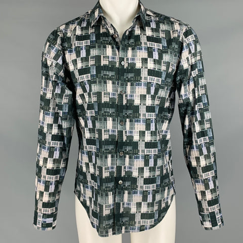 THEORY Size M Grey Multi Color Print Cotton Button Up Long Sleeve Shirt