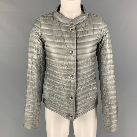 HERNO Size 6 Navy Silver Polyamide Blend Quilted Reversible Jacket