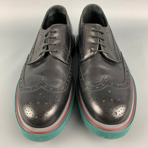 PAUL SMITH Talla 9 Zapatos con cordones y punta de ala de cuero perforado negro