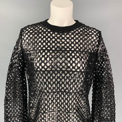 TORY BURCH Size S Black Sequined Mesh Pullover