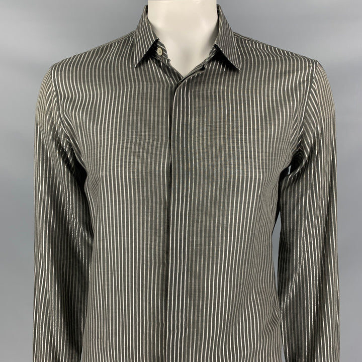 BURBERRY PRORSUM Size XL Gray & Silver Stripe Long Sleeve Shirt