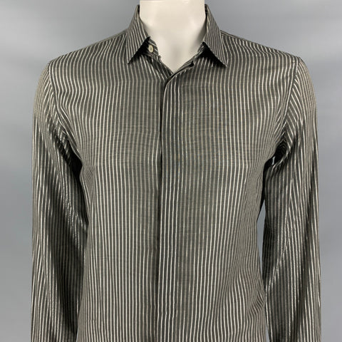 BURBERRY PRORSUM Size XL Gray & Silver Stripe Long Sleeve Shirt