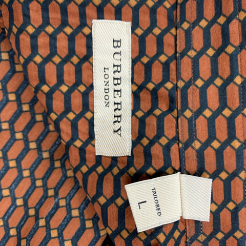 BURBERRY LONDON Size L Rust & Black Geometric Cotton / Silk Long Sleeve Shirt