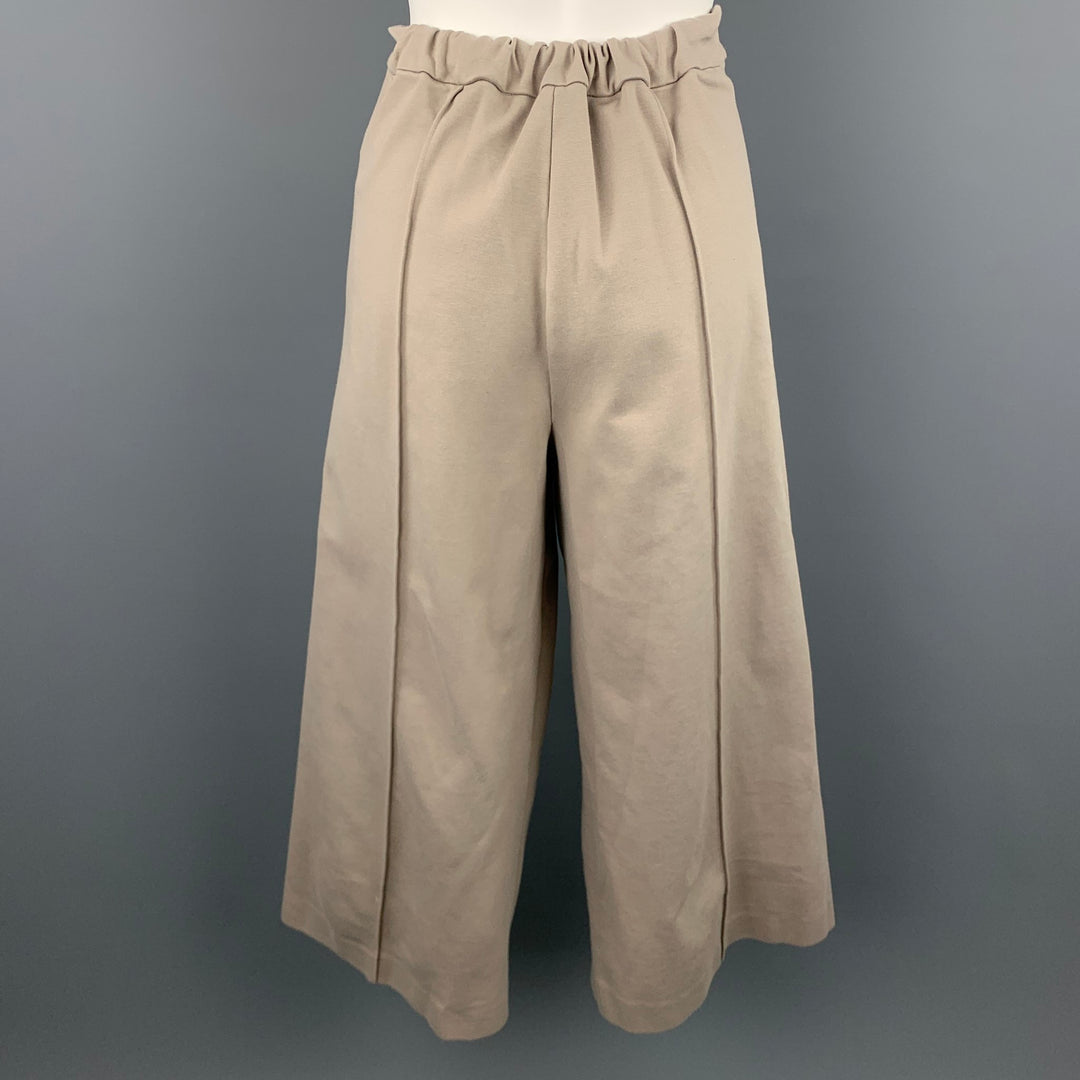 ANTEPRIMA Taille 8 Pantalon décontracté taille haute en mélange de coton kaki court à jambe large
