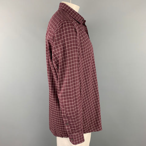 ERMENEGILDO ZEGNA Size XXL Burgundy & Cream Window Pane Cotton Long Sleeve Shirt