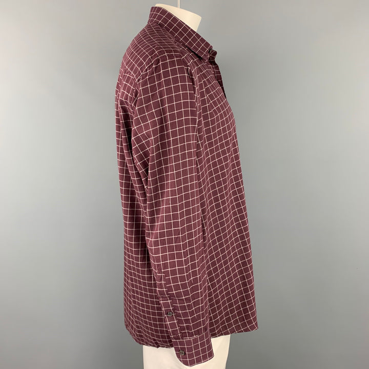 ERMENEGILDO ZEGNA Size XXL Burgundy & Cream Window Pane Cotton Long Sleeve Shirt