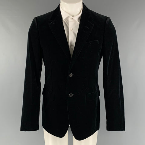 LANVIN Chest Size 38 Black Solid Cotton Velvet Notch Lapel Sport Coat