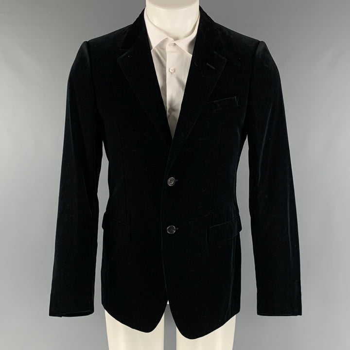 LANVIN Chest Size 38 Black Solid Cotton Velvet Notch Lapel Sport Coat