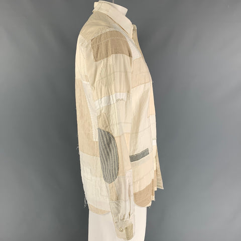 JUNYA WATANABE Size XL Beige Patchwork Cotton Linen Long Sleeve Shirt