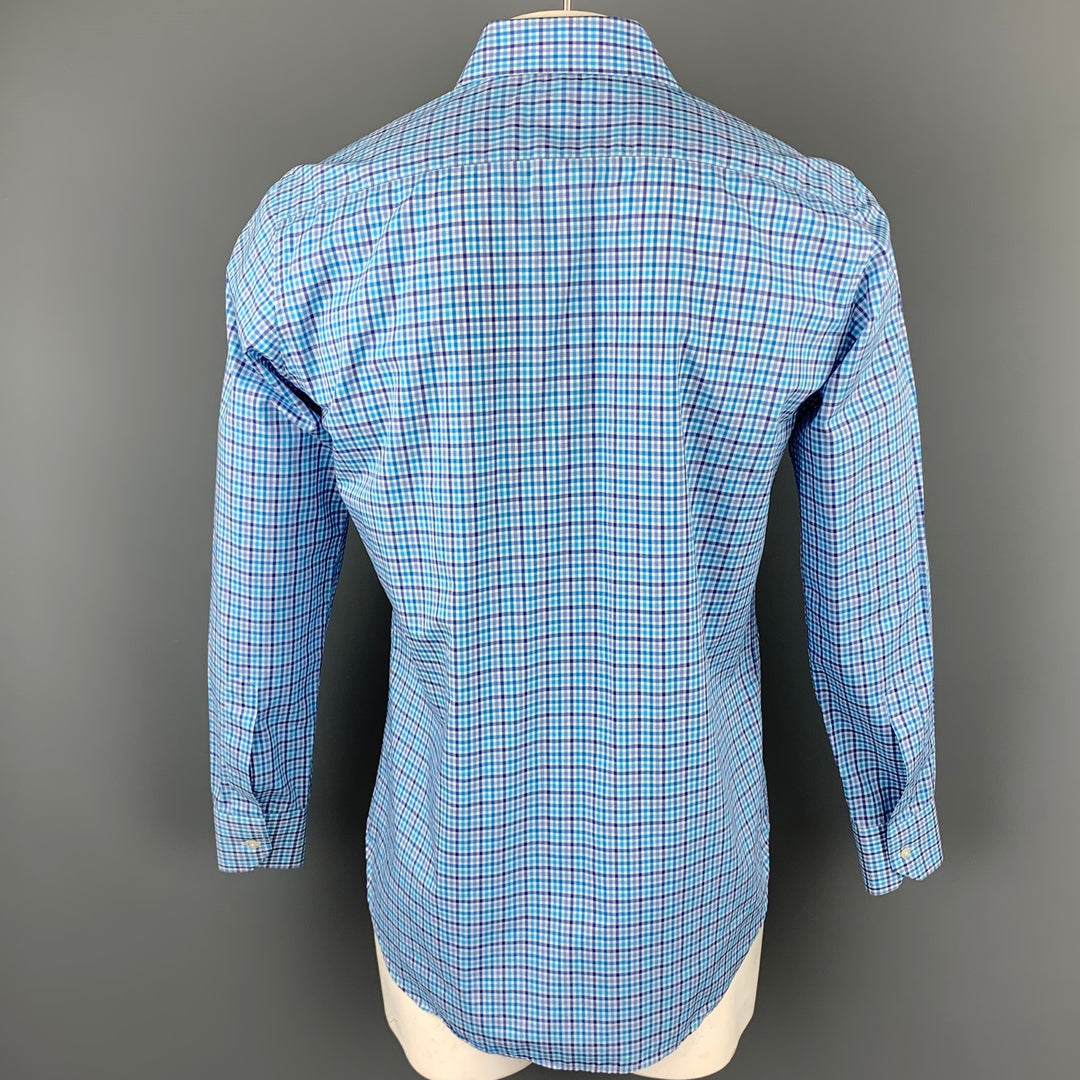 ETRO Size M Blue & White Plaid Cotton Button Up Long Sleeve Shirt