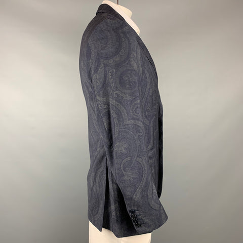 ETRO Size 42 Charcoal & Grey Paisley Wool Notch Lapel Sport Coat