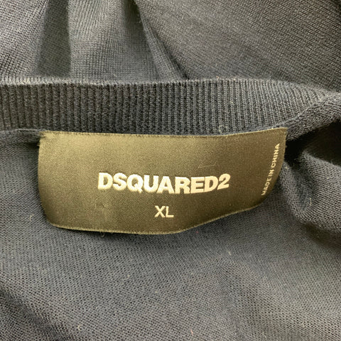 DSQUARED2 Size XL Navy Knitted Wool V-Neck Pullover