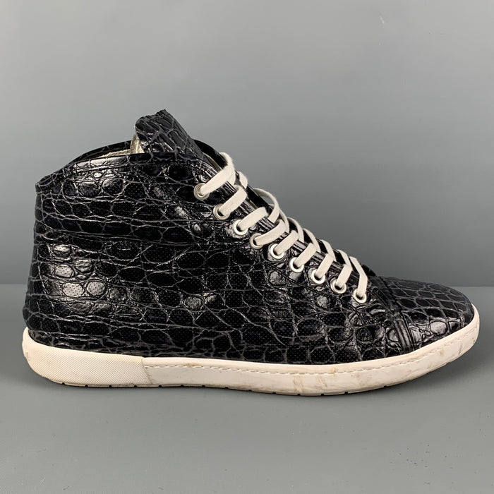 GIORGIO ARMANI Talla 10 Zapatillas altas de piel con relieve de cocodrilo negro