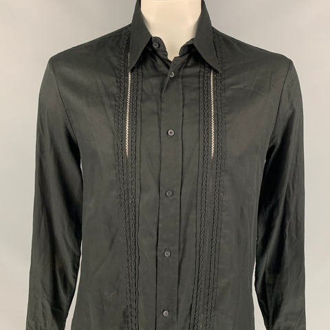 JUST CAVALLI Size XL Black Braided Cotton Button Up Long Sleeve Shirt