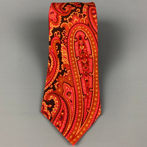Vintage I.MAGNIN Orange Paisley Silk Tie