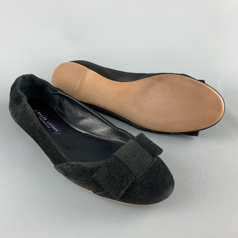 COLECCIÓN RALPH LAUREN Talla 7 Zapatos planos con lazo de ante negro