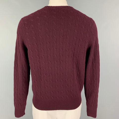 POLO by RALPH LAUREN Size L Burgundy Cable Knit Cashmere V-Neck Sweater