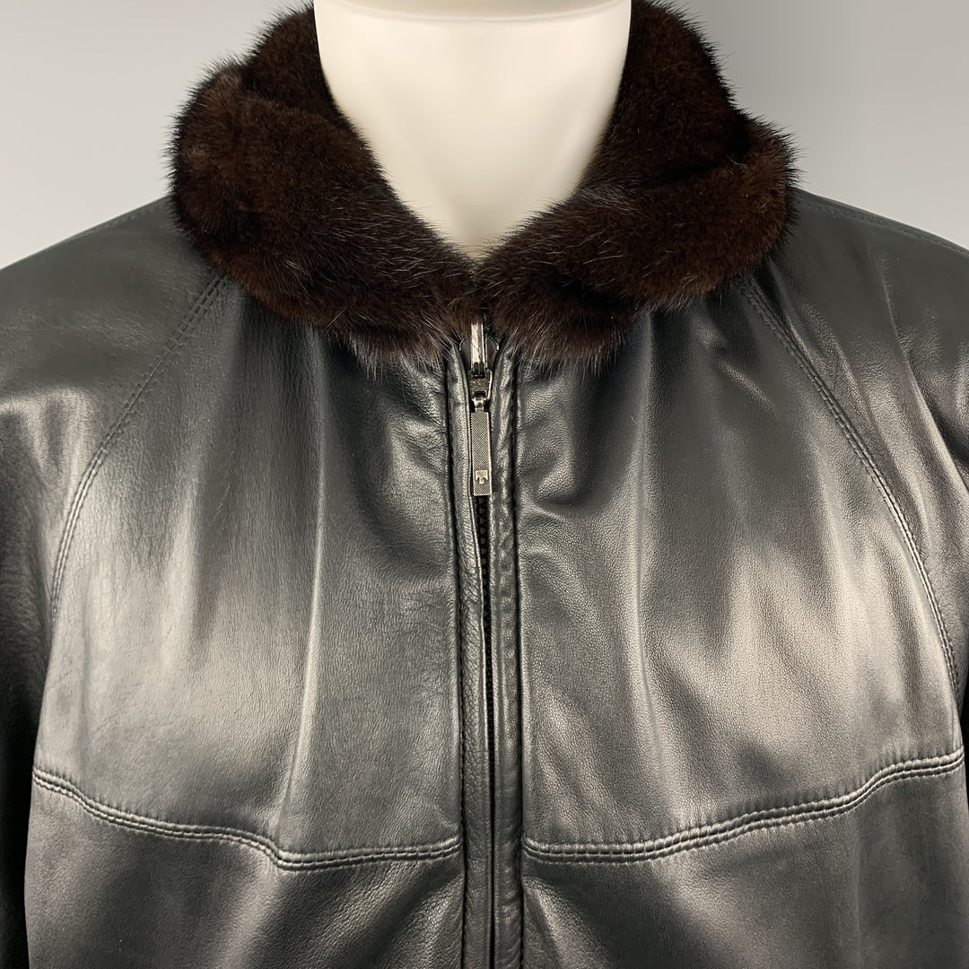 NEIMAN MARCUS Size M Brown Fur & Black  Leather Reversible Jacket