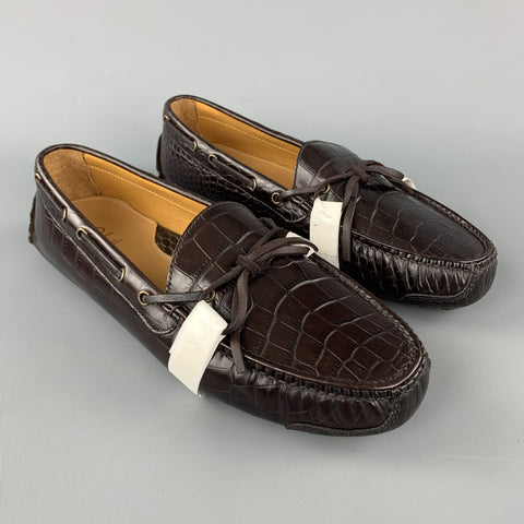 COLE HAAN Gunnison Size 9 Brown Embossed Leather Drivers Loafers