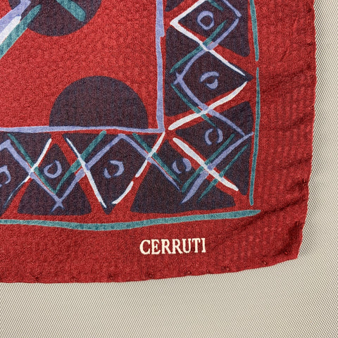 CERRUTI Burgundy Blue Dots Silk Pocket Square