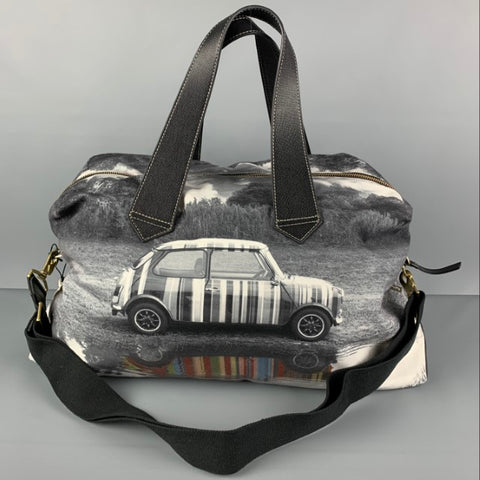 PAUL SMITH Black White Print Canvas Carry-On Bag
