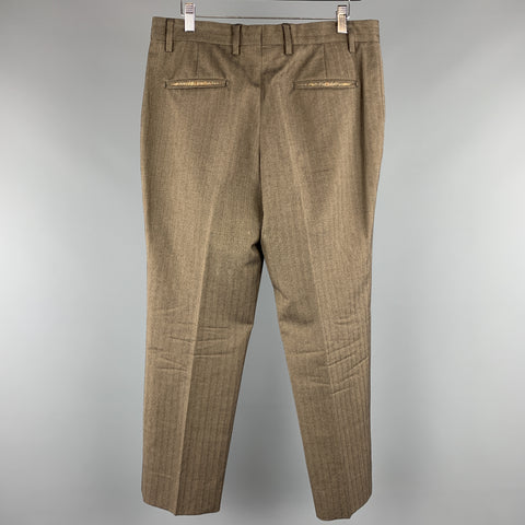ETRO Size 32 x 29 Brown Herringbone Cotton / Wool Zip Fly Dress Pants