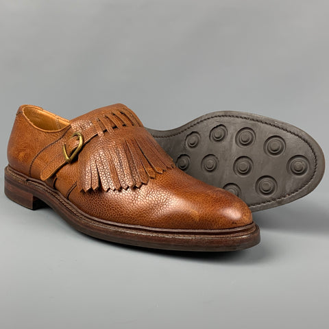 RALPH LAUREN Size 10.5 Tan Fringe Tongue Leather Lace Up Shoes