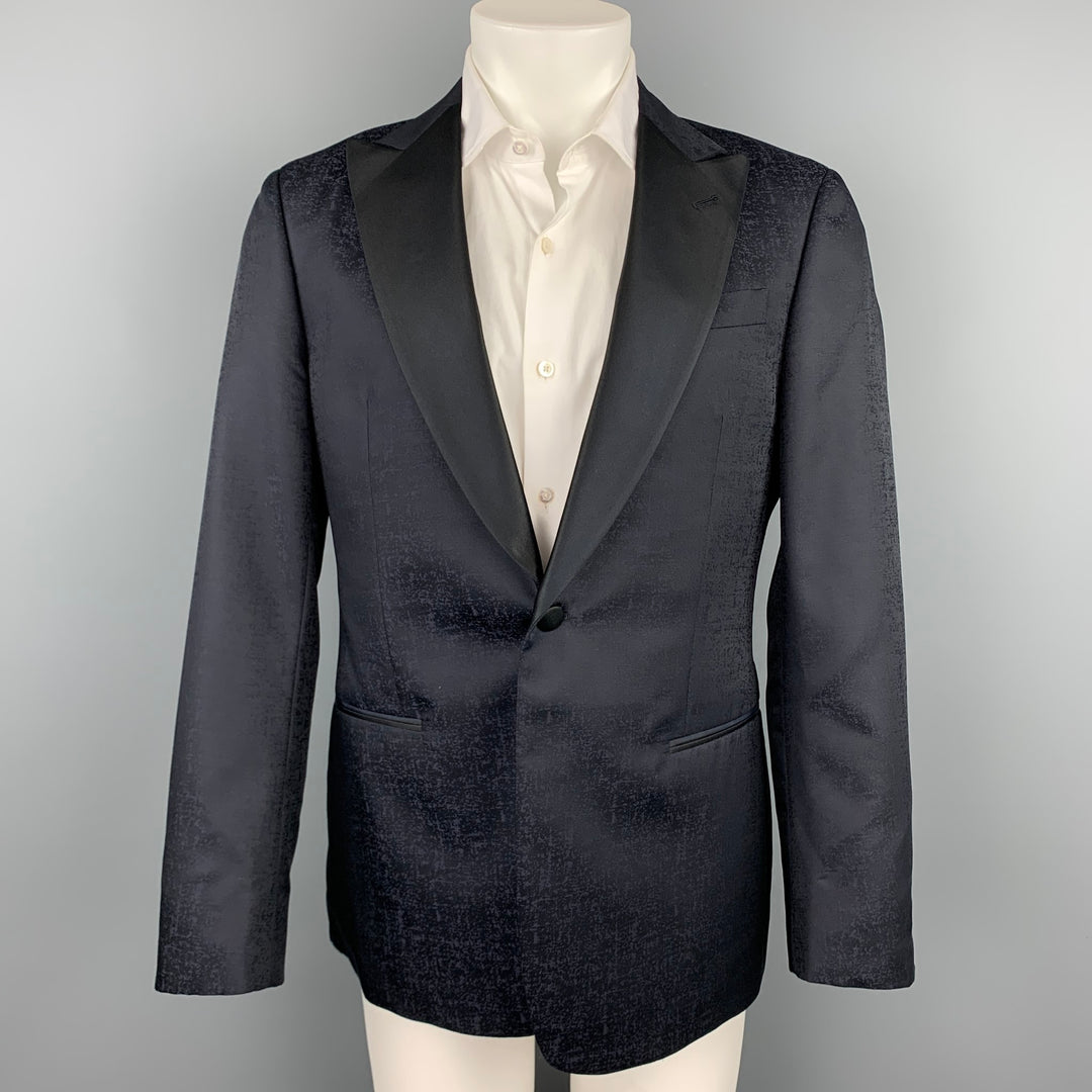 GIORGIO ARMANI Soft Size 38 Black Marbled Wool / Silk Peak Lapel Sport Coat