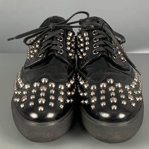 PRADA Talla 7.5 Cordones con cordones con tachuelas de cuero negro