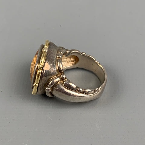 VINTAGE Gold Sterling Silver Yellow Stone Ring