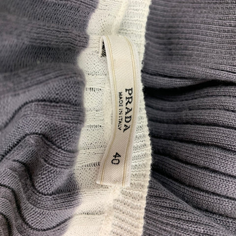PRADA Size 4 Grey Cream Cotton Ribbed Short Sleeve Pullover