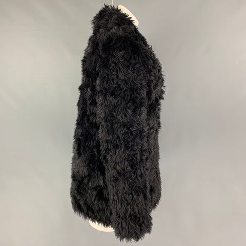 THE KOOPLES Size S Black Modacrylic Blend Textured Faux Fur Double Breasted Coat