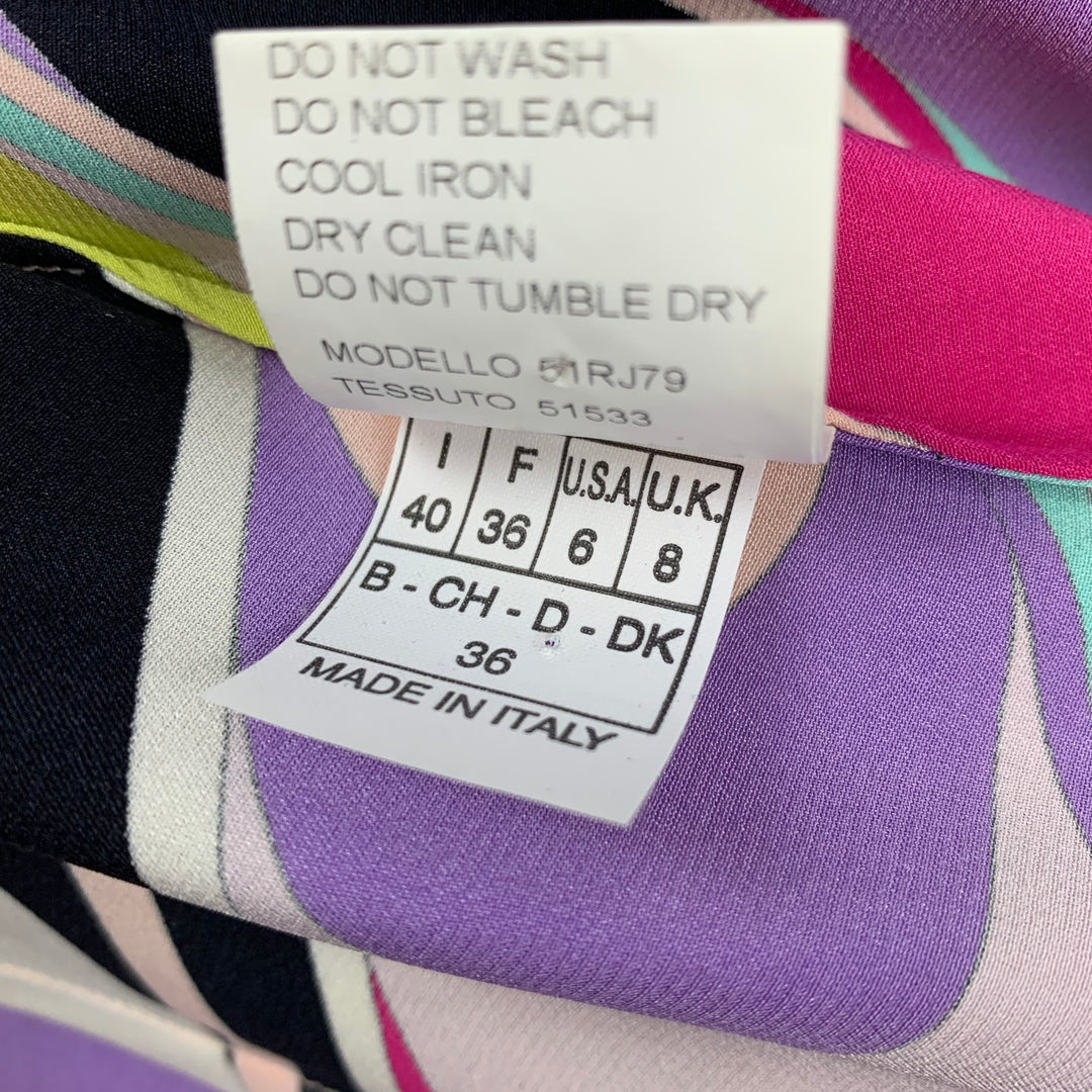 EMILIO PUCCI Size 6 Multi-Color Silk Abstract Button Down Blouse