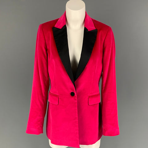 PAUL &amp; JOE Chaqueta con solapa de pico de terciopelo de algodón rosa y negro talla 6