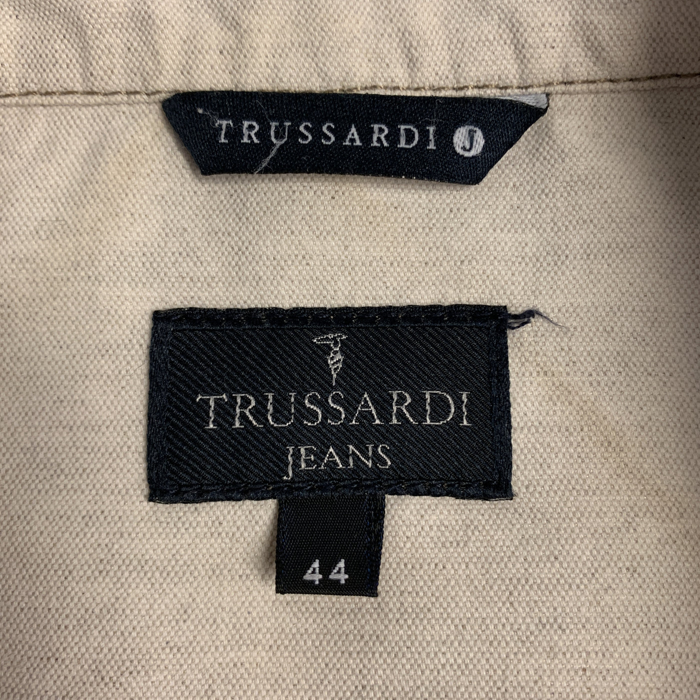 TRUSSARDI Size S Beige Cotton / Flax Zip Up Contrast Stitch Jacket