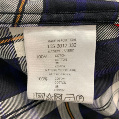 GIVENCHY Size M Navy White & Red Plaid Cotton Hidden Placket Long Sleeve Shirt