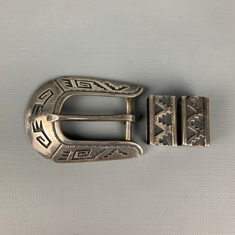 Vintage THOMAS SINGER Sterling Silver Embossed 3 Piece Belt Buckle