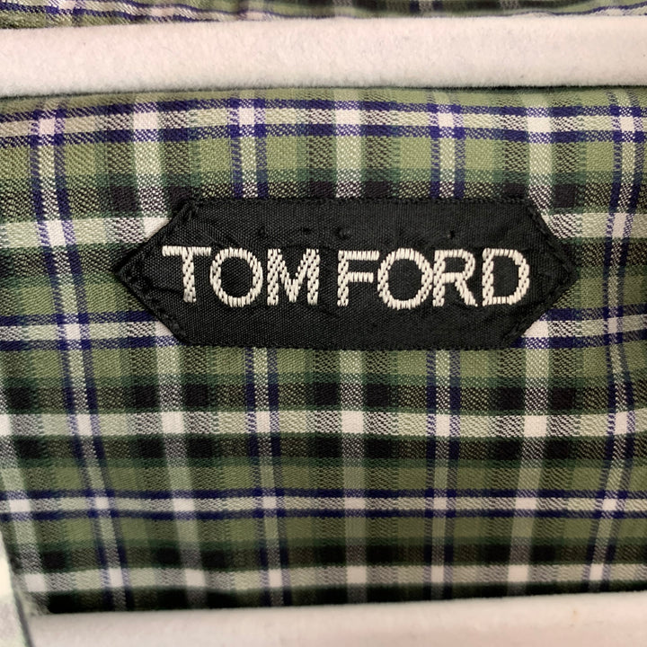 TOM FORD Size XXL Green Black & White Checkered Cotton Western Long Sleeve Shirt