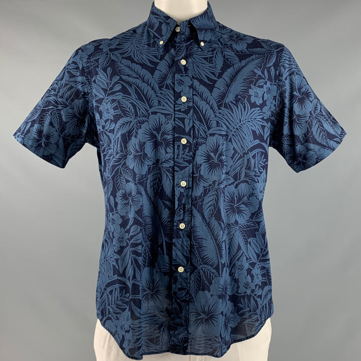 RALPH LAUREN Size L Navy Blue Floral Cotton Classic Short Sleeve Shirt