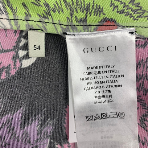 GUCCI Size XL Multi-Color Print Silk Camp Short Sleeve Shirt