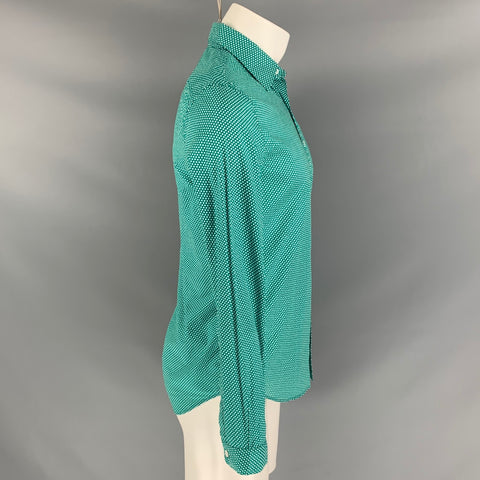 BURBERRY PRORSUM Spring 2014 Size S Green & White Polka Dot Button Down Long Sleeve Shirt