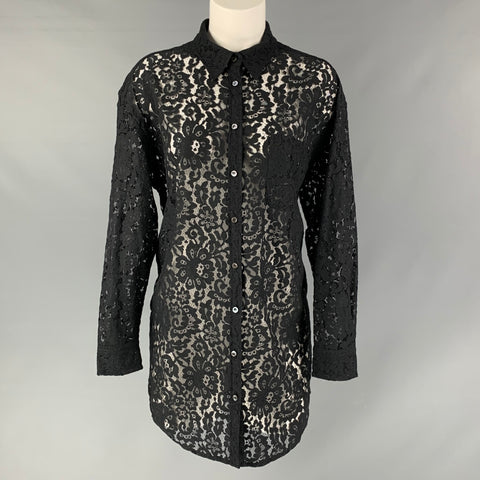 EQUIPMENT Size M Black Nylon & Cotton Lace Button Up Shirt