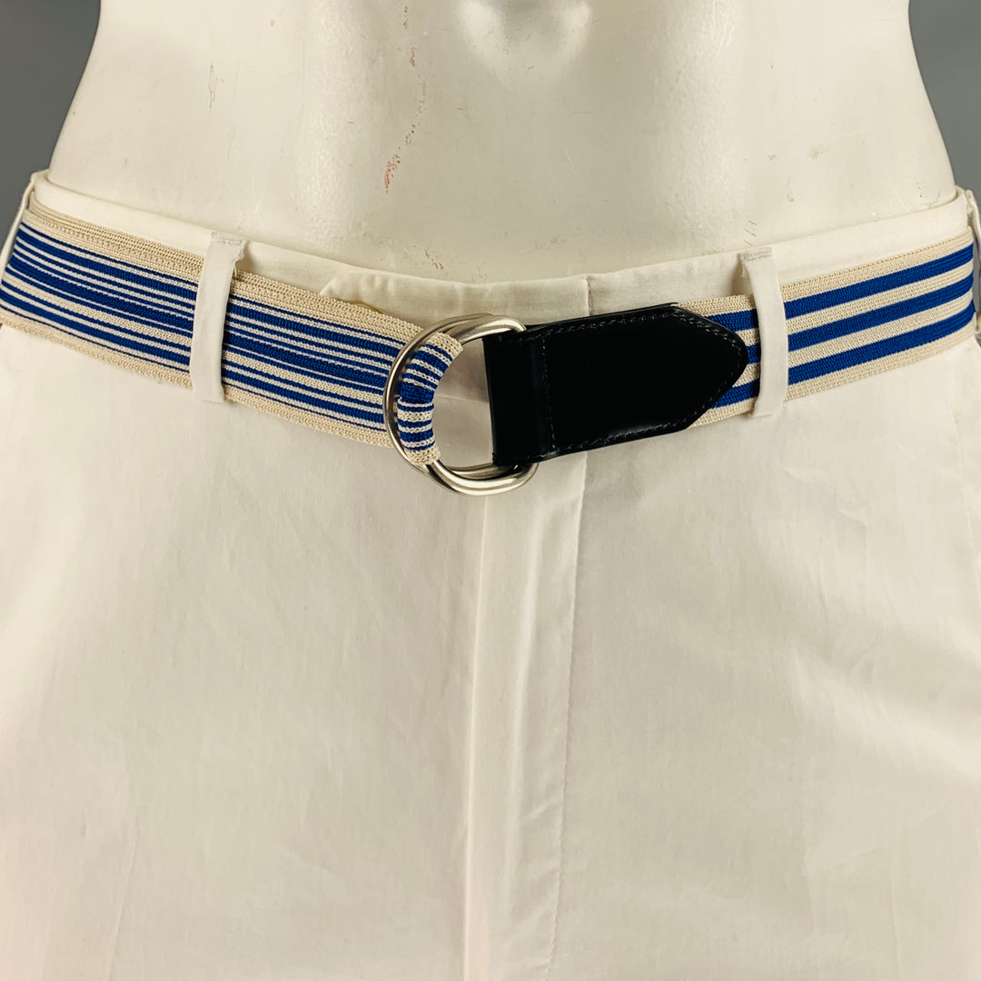 DRIES VAN NOTEN Blue White Stripe Leather Ribbon Belt