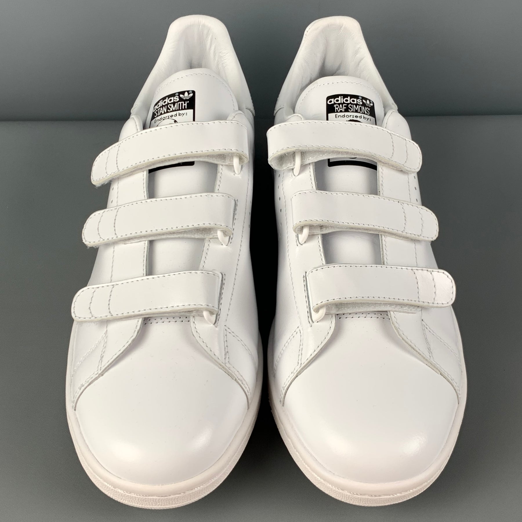 ADIDAS x RAF SIMONS Size 10.5 White Leather Velcro Closure Sneakers Generis Designer Consignment