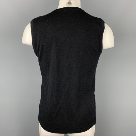 AGNES B. Chaleco tipo suéter con cuello en V de lana merino en bloque de color blanco y negro talla S
