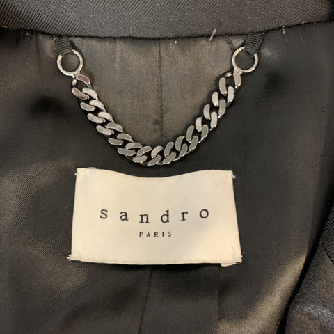 SANDRO Taille 44 Manteau de sport Tuexo à revers en satin de laine noir