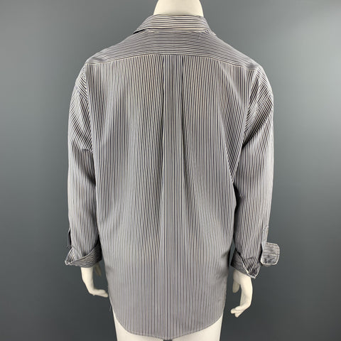 RALPH LAUREN Size 12 Light Blue Stripe Silk Oversized Blouse