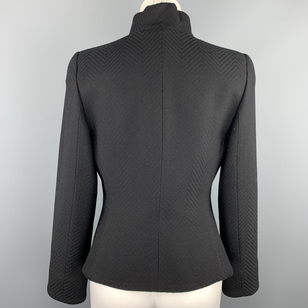 GIORGIO ARMANI Size 4 Black Chevron Textured Wool Shawl Collar Jacket