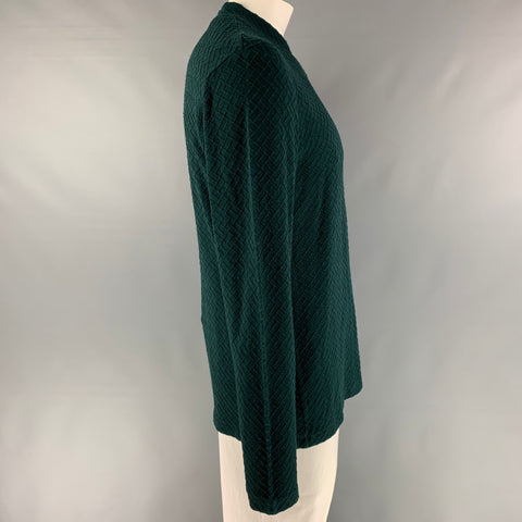 ARMANI COLLEZIONI Taille 3XL Pull à col en V en mélange de viscose texturé vert forêt